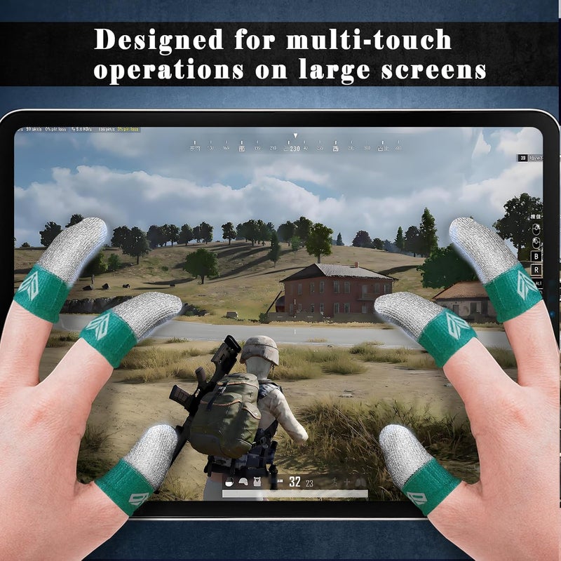 LAYASIMON 6PCS Gaming Finger Sleeves. 0.29MM Silver Fiber, Anti Sweat, Extremely Thin,Breathable Touchscreen dedales Gamer Finger Cover Thumb Sleeve Fit Phone Game Tablet Devices. (Green) - Image 5